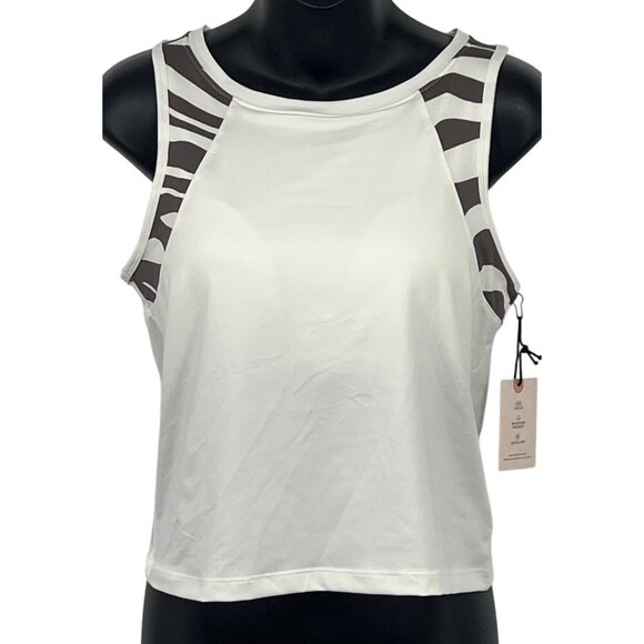 Sincerely Jules Womens White Racerback Tank Top Size Medium M Zebra Athletic New - Picture 1 of 8